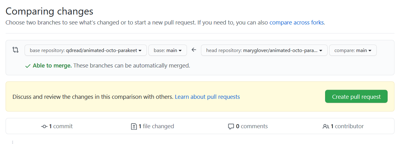 pull request compare step