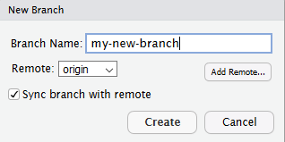 new branch dialog box
